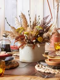 Autumn Vases with Seasonal Flowers for Dining Room